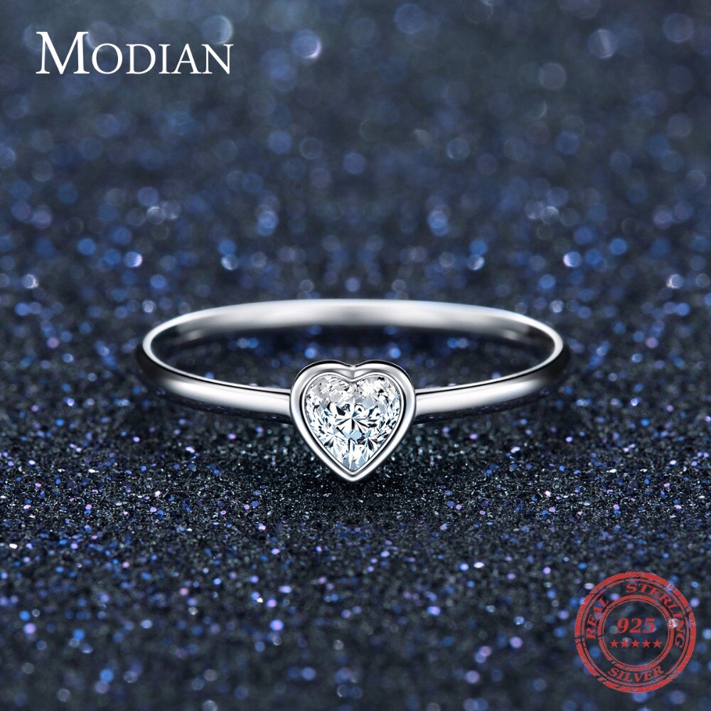 Modian New Fashion Real 925 Sterling Silver Clear Heart Rings Classic Silver Finger Ring For Women Party Wedding jewelry Anel