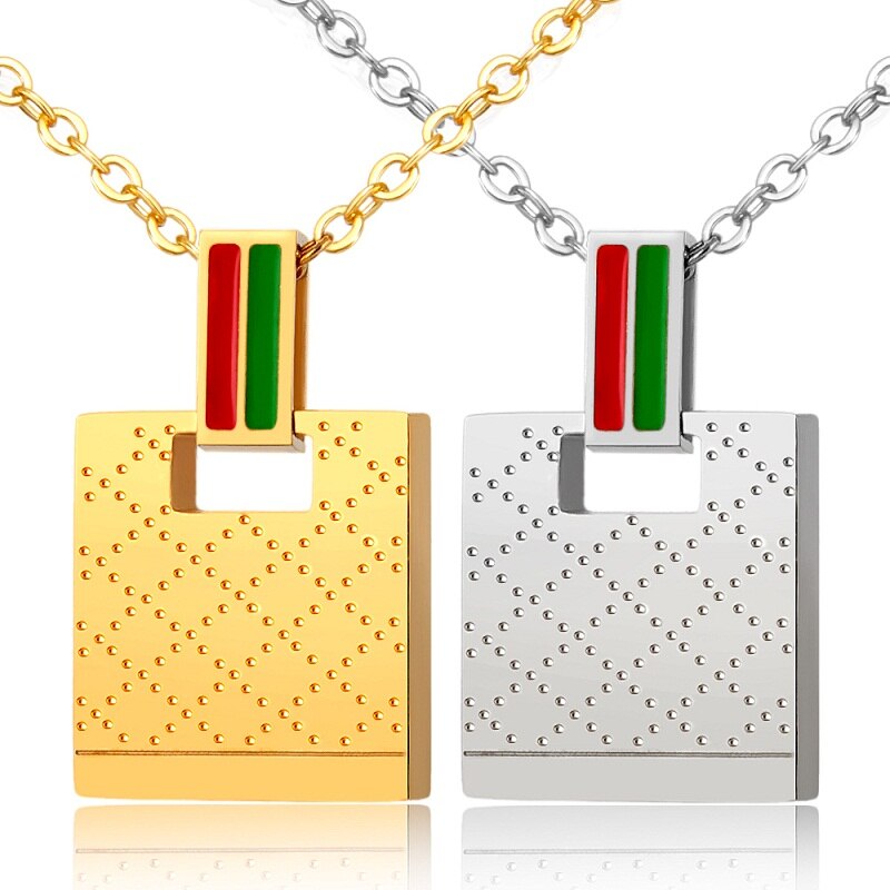Christmas Fashion Female Woman Jewelry Set Gold Color Square Pendant Necklace Charm Green  Red Bar Stud Earrings Jewelry Gift