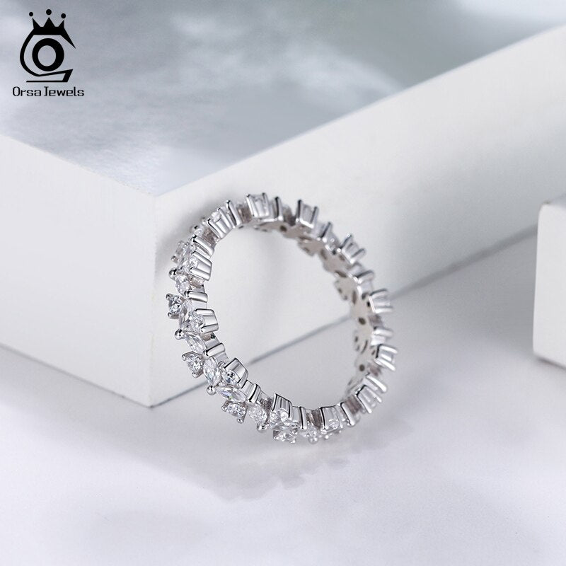ORSA JEWELS 925 Sterling Silver Ring Love Zirconia Ring For Women Wedding Rings Original Fine Jewelry Hot Sale