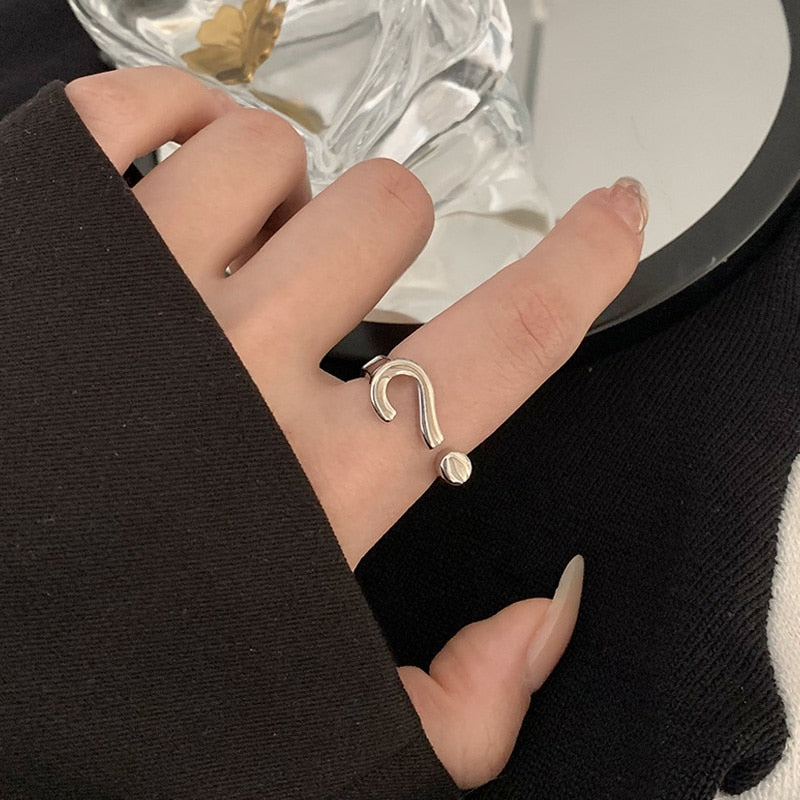Vintage Gothic Question Mark Rings for Women Hip Hop Silver Color Heart Finger Ring Fashion Streetwear Jewelry Adjustable Rings