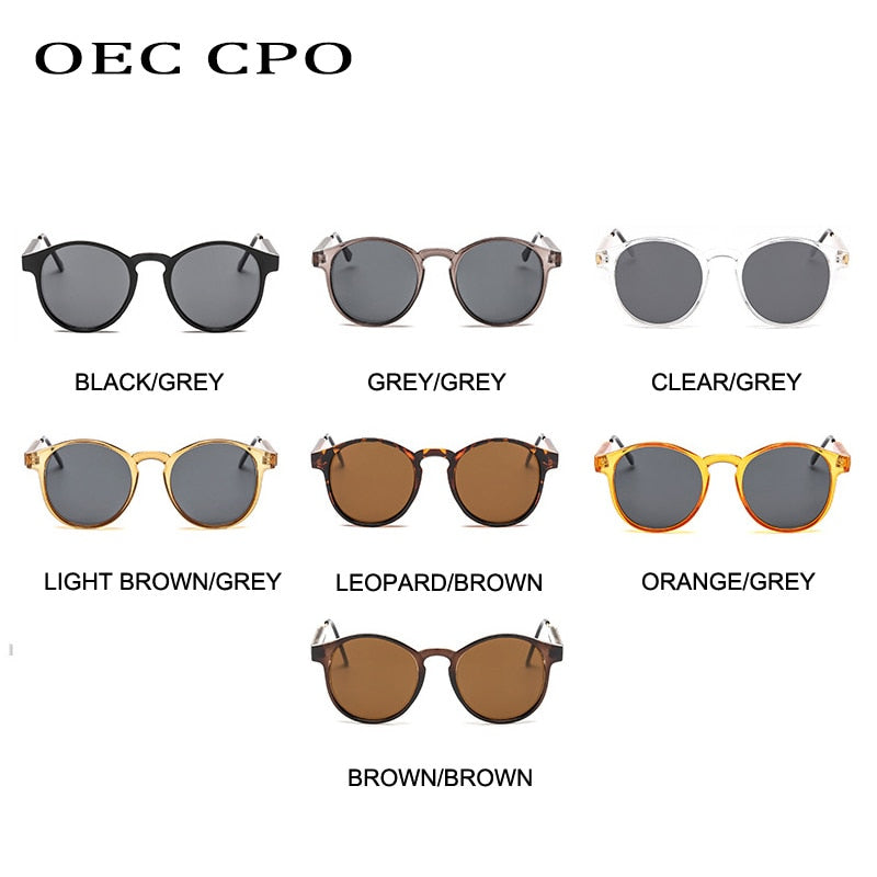 OEC CPO Male Classic Round Sunglasses Men Retro Grey Frame SunGlasses Women Brand Design Gold Alloy Leg Unisex UV400
