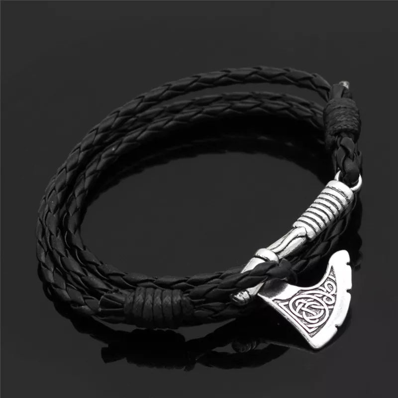 Men's Viking Celtic Wolf Raven Axe Bracelet Odin Symbol scandinavian Rune Charm Leather Rope Bracelet Male Norse Amulet Jewelry