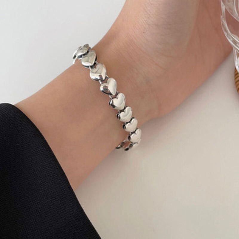 Silver Color  Geometry Double Side Love Heart Stitching Bracelet Femme Unique Design Luxury Jewelry Wholesale