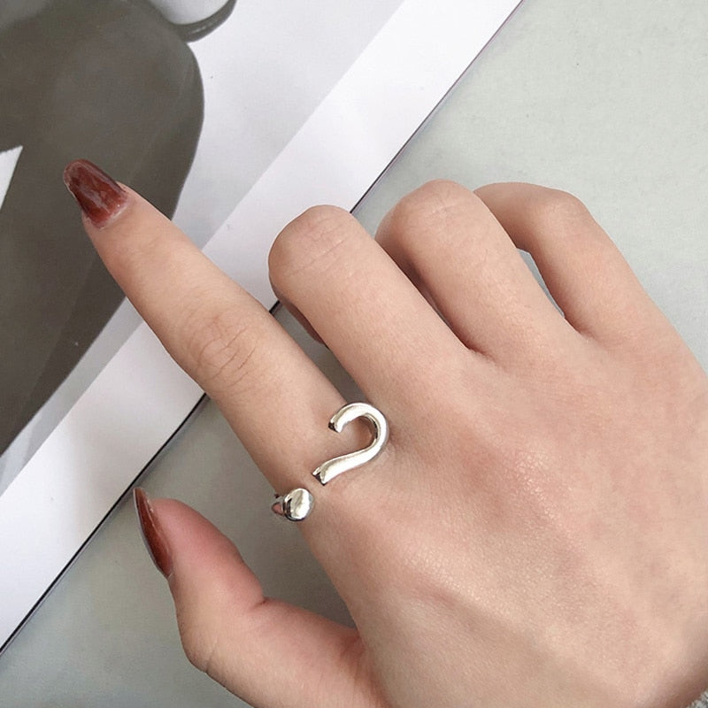 Vintage Gothic Question Mark Rings for Women Hip Hop Silver Color Heart Finger Ring Fashion Streetwear Jewelry Adjustable Rings