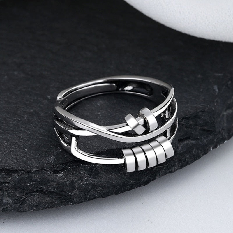Ring Adjustable Opening Women Men Fidget Ring With Bead Stress Relief Jewelry Stacking Finger Rings