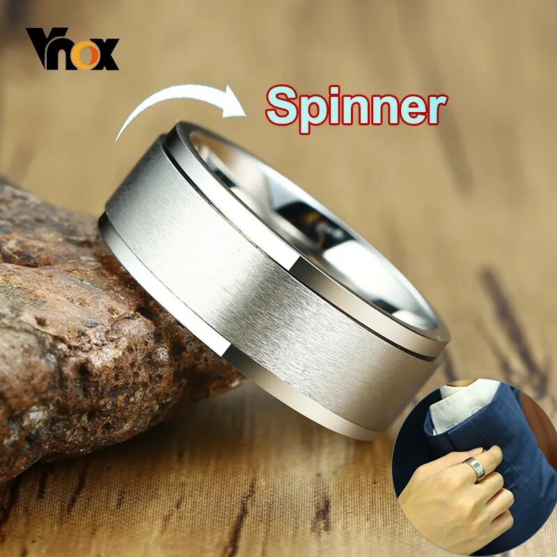 Vnox 6/8mm Spinner Ring for Men Stress Release Accessory Classic Stainless Steel Wedding Band Casual Viking Rune Sport Jewelry