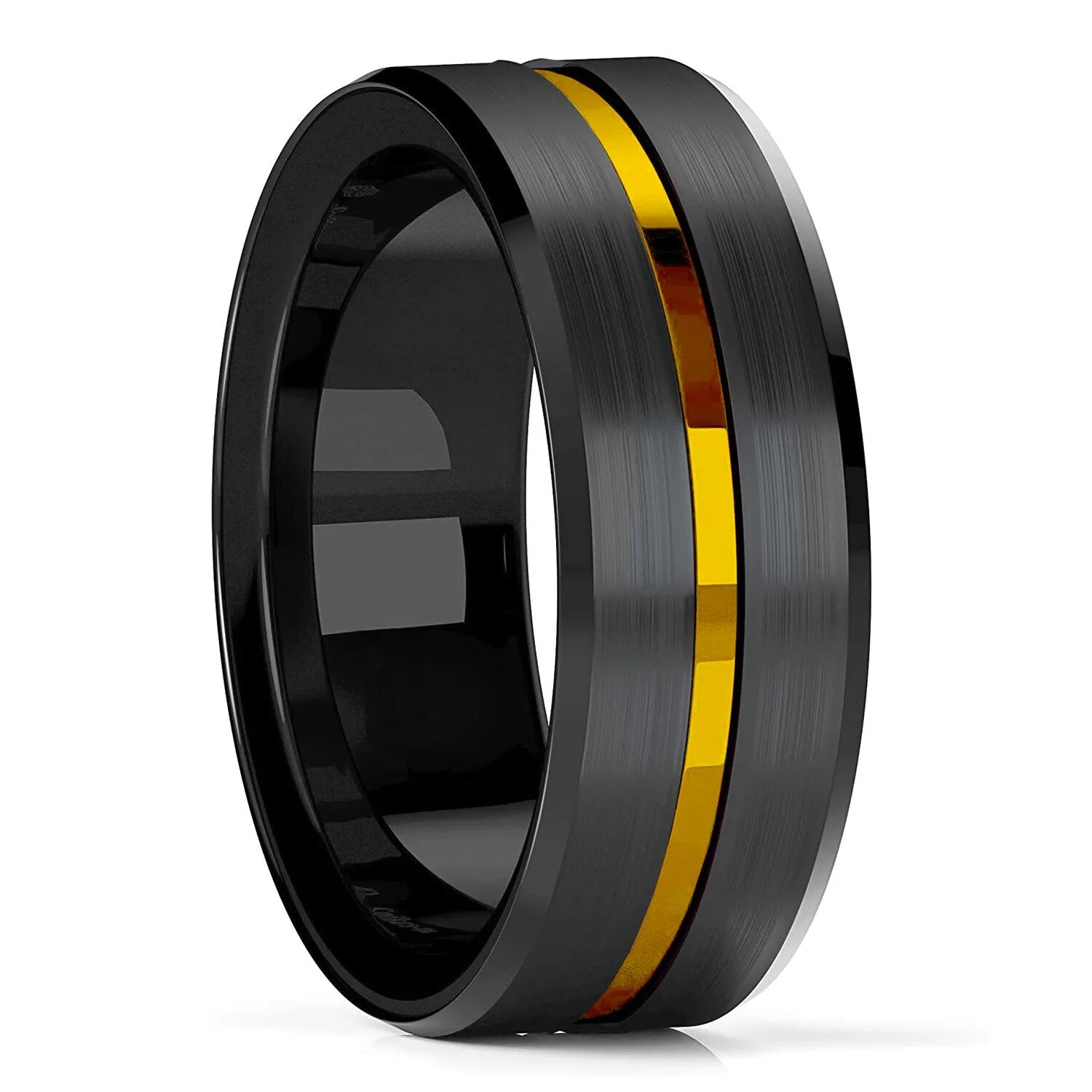 Fashion Men’s Silver Color Black Stainless Steel Ring Groove Multi-Faceted Ring For Men Women Engagement Ring Anniversary Gifts
