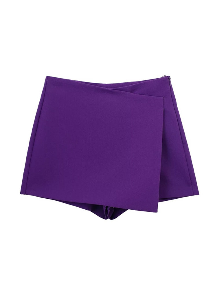 Women Fashion Pareo Style Asymmetric Shorts Skirts Vintage High Waist Side Zipper Female Skort Mujer