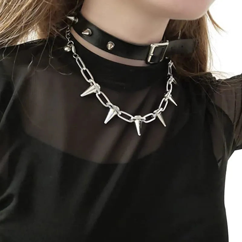Fashion Punk Gothic Harajuku Handmade Womens Necklace for Spike Rivet Female Necklaces Exaggeration Rock Chokers