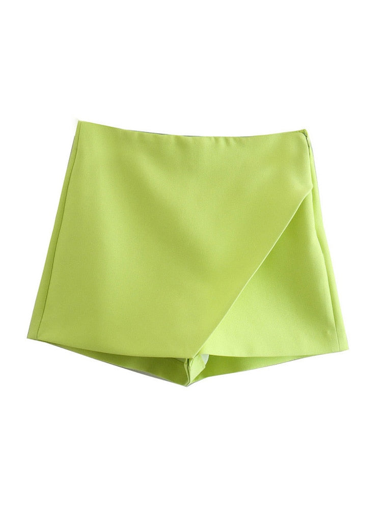 TRAF Women Fashion Asymmetrical Shorts Skirts Vintage High Waist Side Zipper Female Skort Mujer