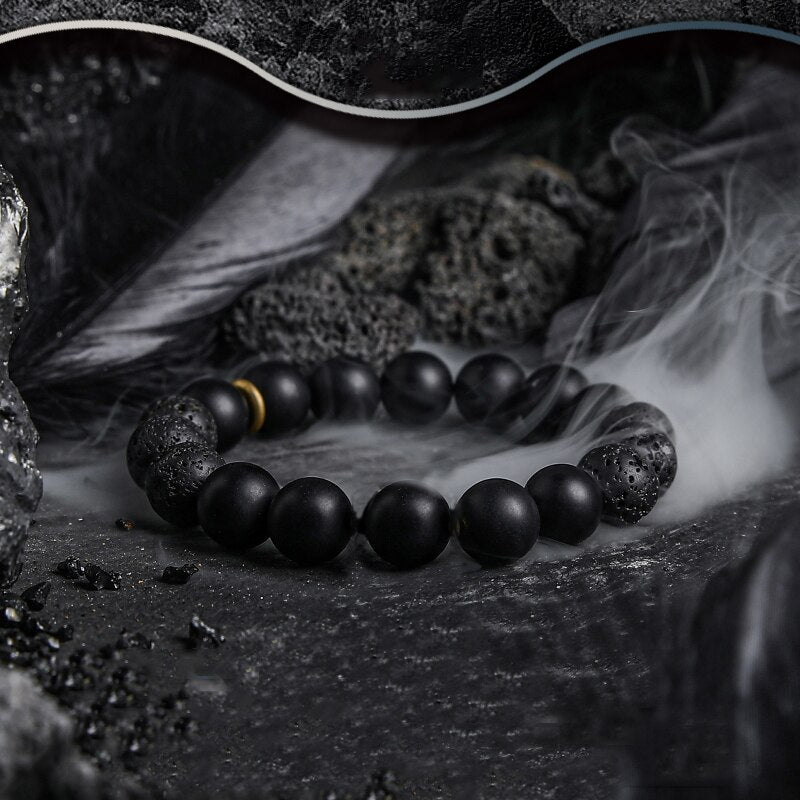 Dark Series Retro Black Natural Labradorite Moonstone Bead Bracelet Homme Volcanic Onyx Stone Elastic Handmade Jewelry for Women
