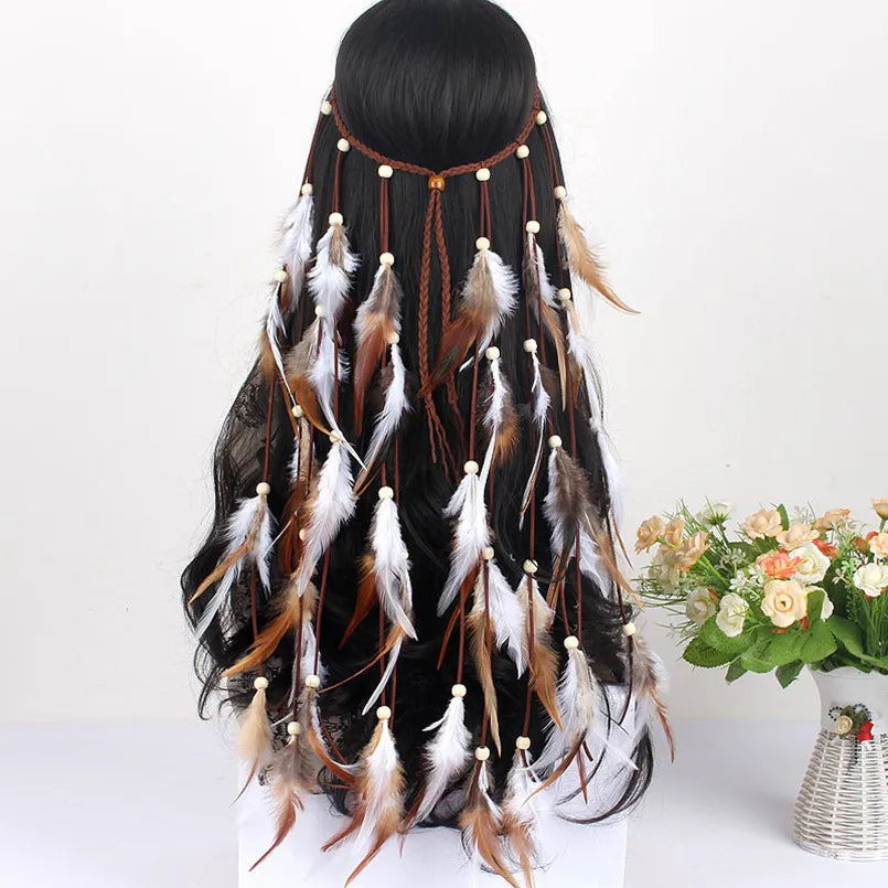Bohemian Feather Hairband Women's Festive Masquerade Carnival Hippies Costume Indian Prom Gypsy Long Tassel Hair Accessories