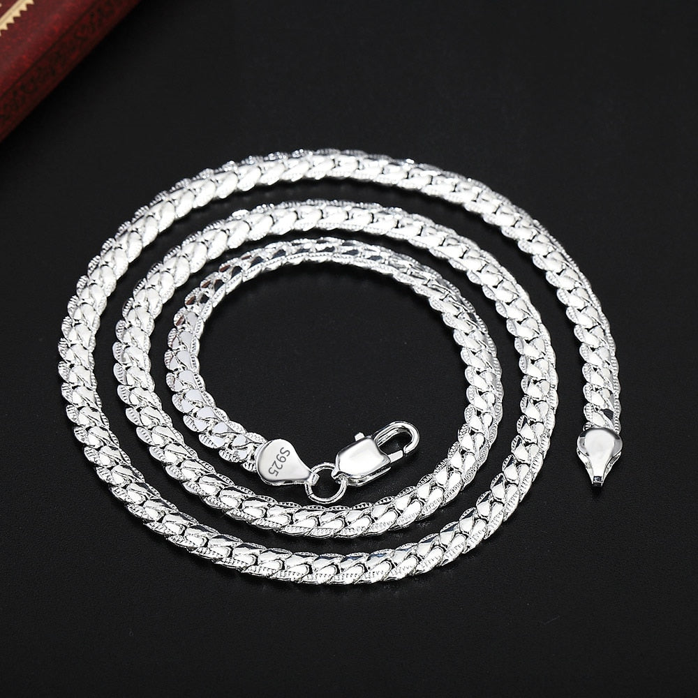 925 Sterling Silver 6mm Full Sideways Necklace 8/18/20/24 Inch For Woman Men Fashion Wedding Engagement Jewelry