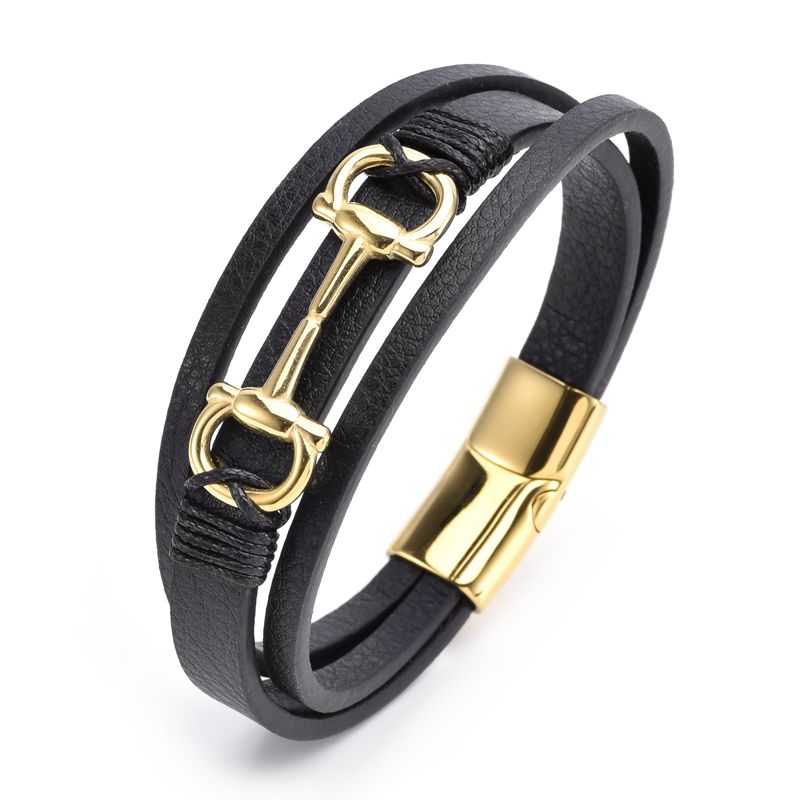 New Fashion Men Boys Stainless steel Link Bracelets Jewelry Gift Classic Sporty Genuine Leather Bracelets Pulsera