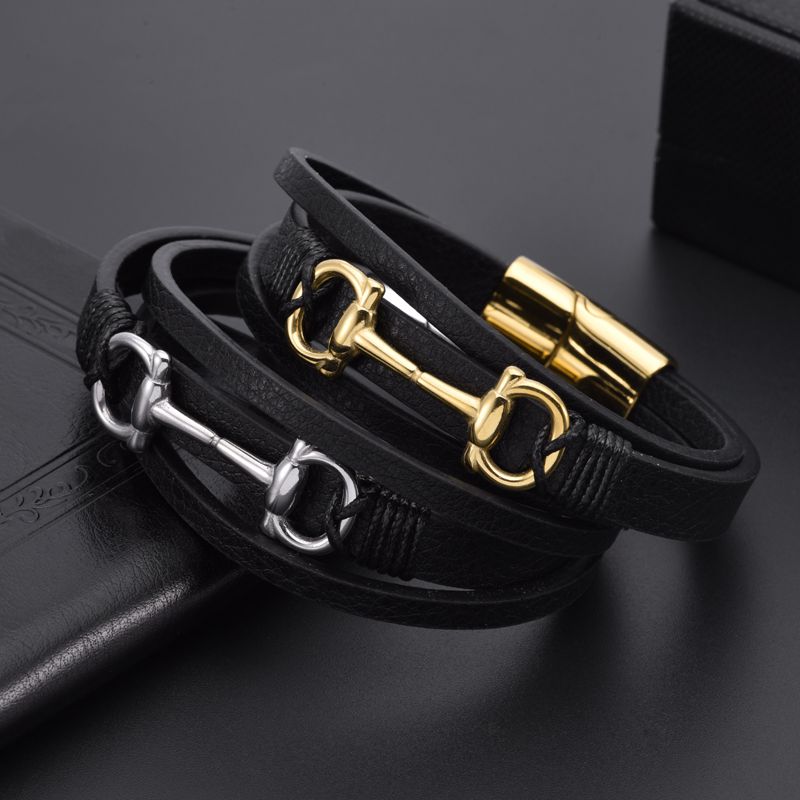New Fashion Men Boys Stainless steel Link Bracelets Jewelry Gift Classic Sporty Genuine Leather Bracelets Pulsera