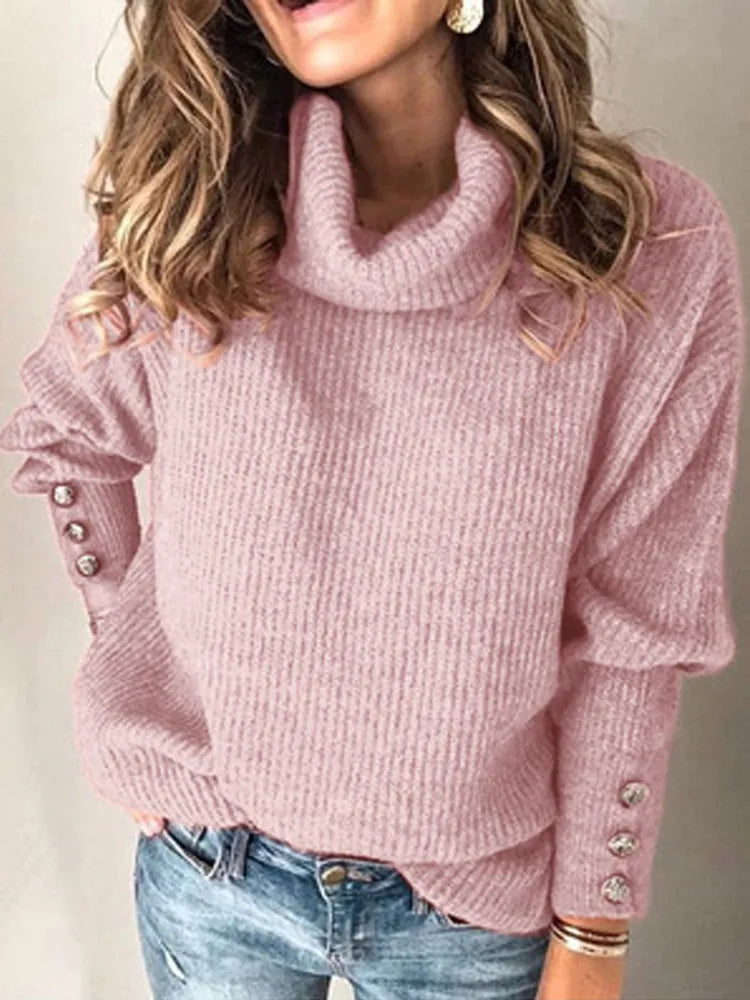 Autumn, Winter New Solid High Neck Sweater Women's Loose Large Size Knit Classic Versatile Sweater