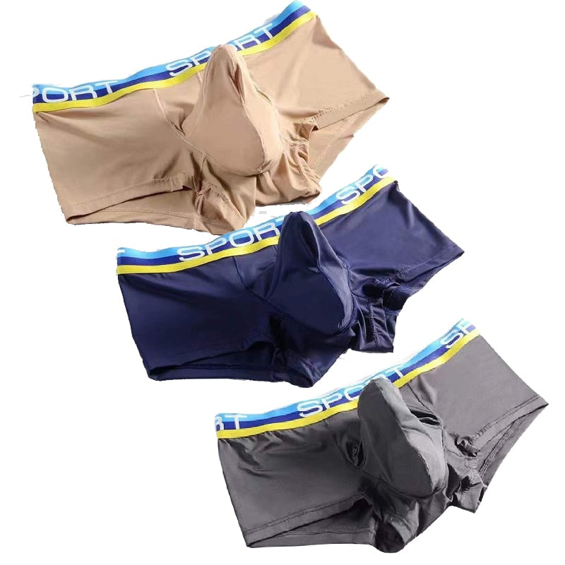 Brand 3PCS Men Underwear Graphene Underpants Ice Silk Men Boxer U Pouch Convex Shorts Moisture Absorbent Elastic Male Pantie