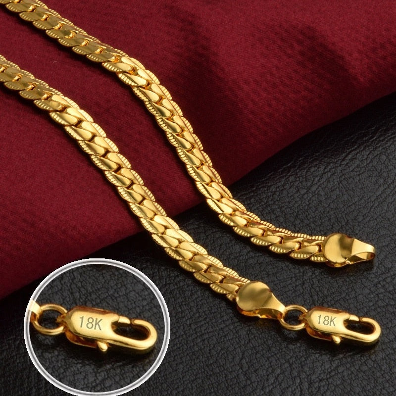 925 sterling silver 18K gold 6MM chain bracelets neckalce for women men fashion Party wedding  jewelry sets gifts