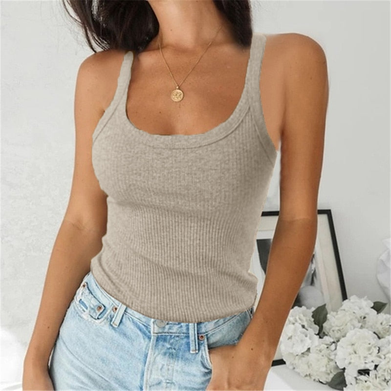 O Neck Summer Knit Vest Sleeveless Women Sexy Basic T Shirt White Off Shoulder Ribbed Black Tank Tops Casual