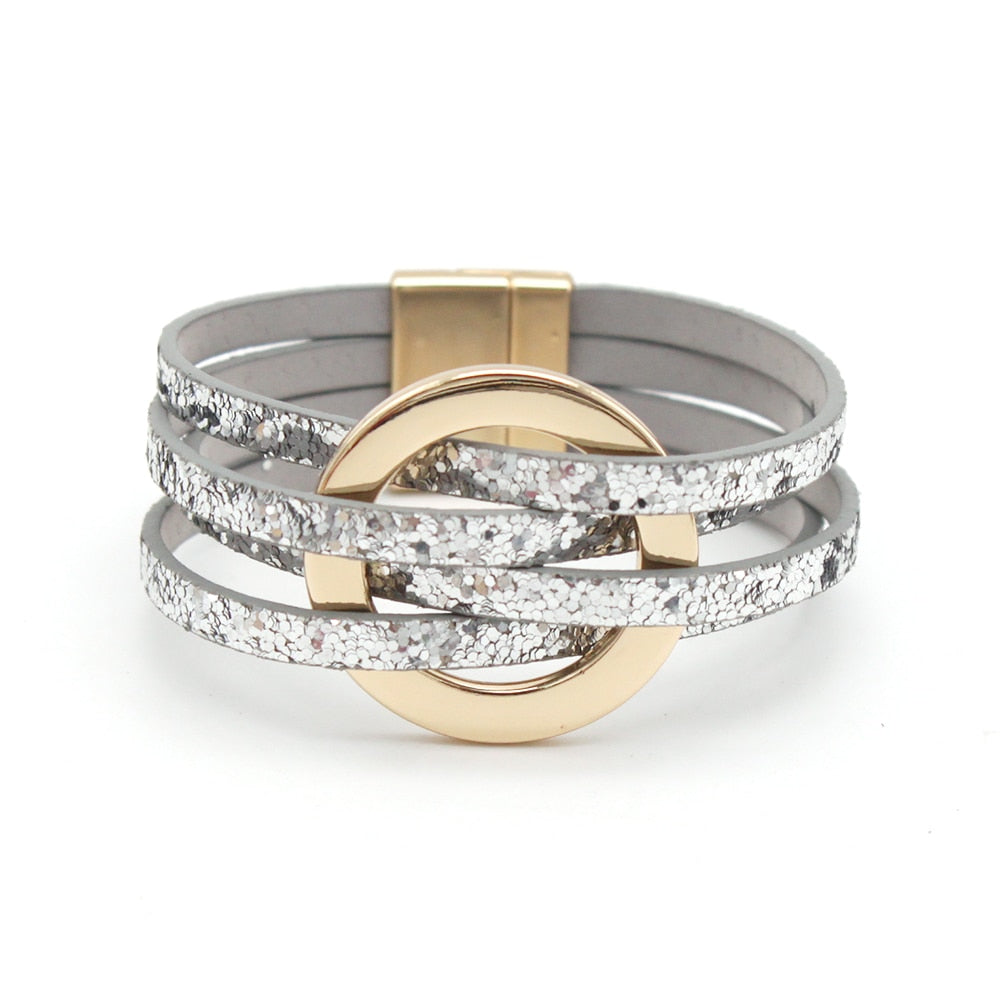 Leather Bracelets For Women Fashion Bracelets & Bangles Elegant Multilayer Wide Wrap Bracelet Female Jewelry Gift