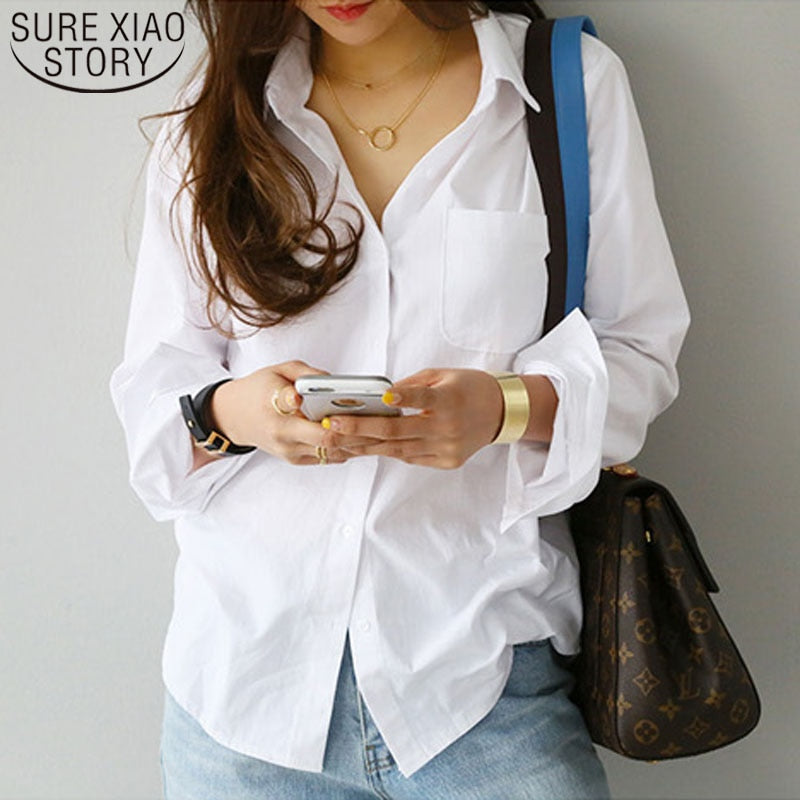 Women Shirts and Blouses Feminine Blouse Top Long Sleeve Casual White Turn-down Collar OL Style Women Loose Blouses