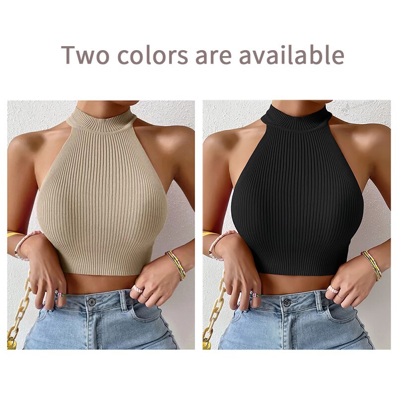 Knit Sleeveless Halter Tops for Women Basics Solid Slim Fitted Crop Womens Turtleneck Ribbed Vest Y2K High Neck Tank Tops