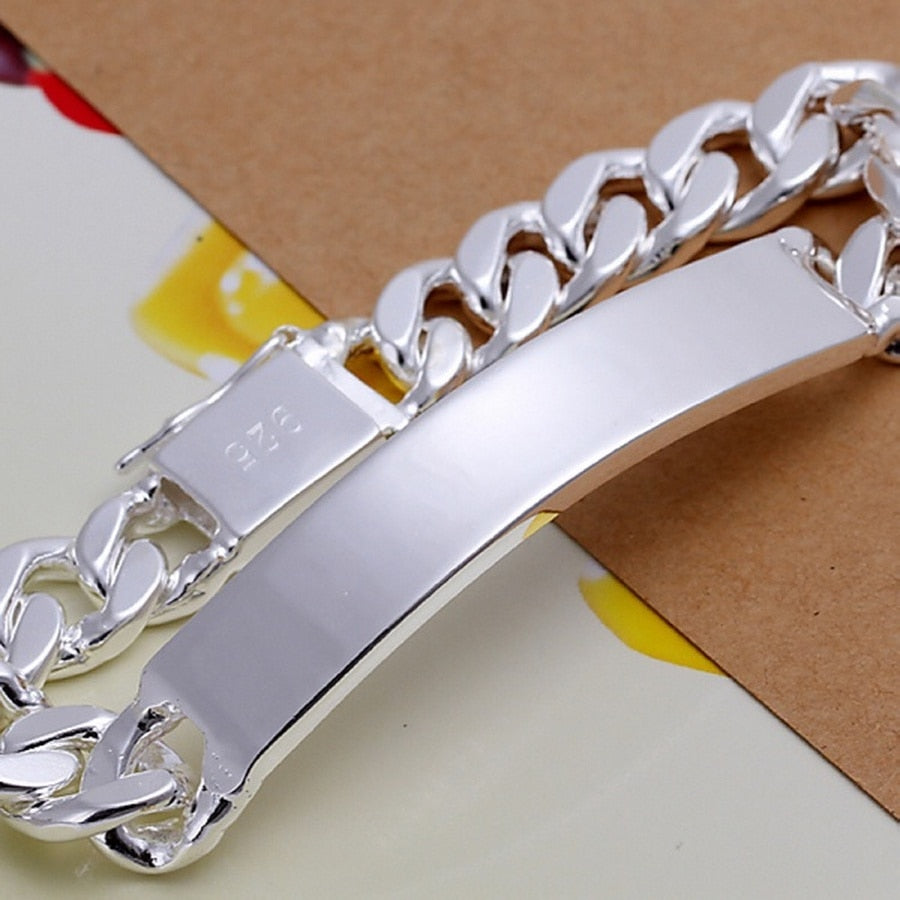 Charm 925 Sterling Silver Design Noble Pretty 10mm Mens Jewelry Fashion Geometric Bracelet