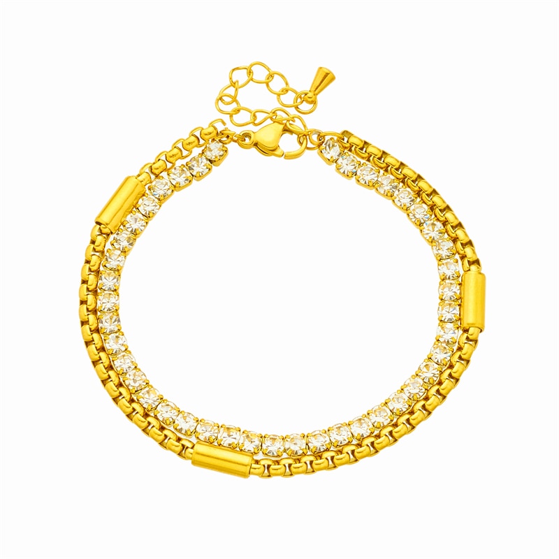 Stainless Steel White Sparkling Zircon 2in1  Bracelet For Women Fashion Girls Wrist Jewelry Gifts Pulsera