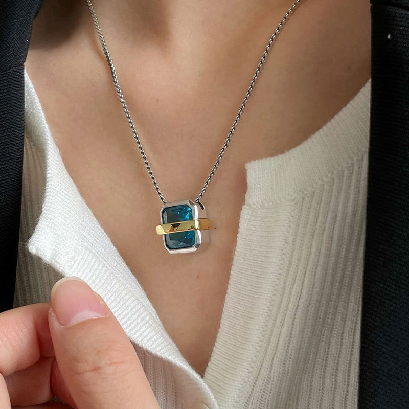 Stamp Sweater Necklace for Women New Fashion Charming Blue Crystal Punk Clavicle Party Jewelry Gifts