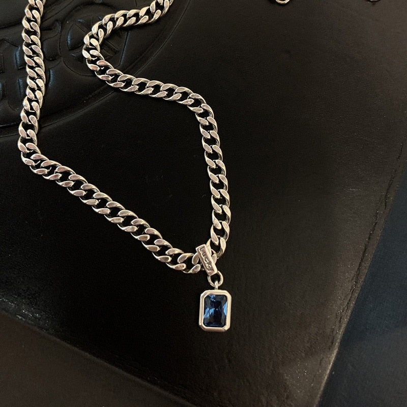 New Vintage Blue Zircon Necklace Bracelet Set for Women Luxury Sexy Fashion Trendy Jewelry Girls Gift Party