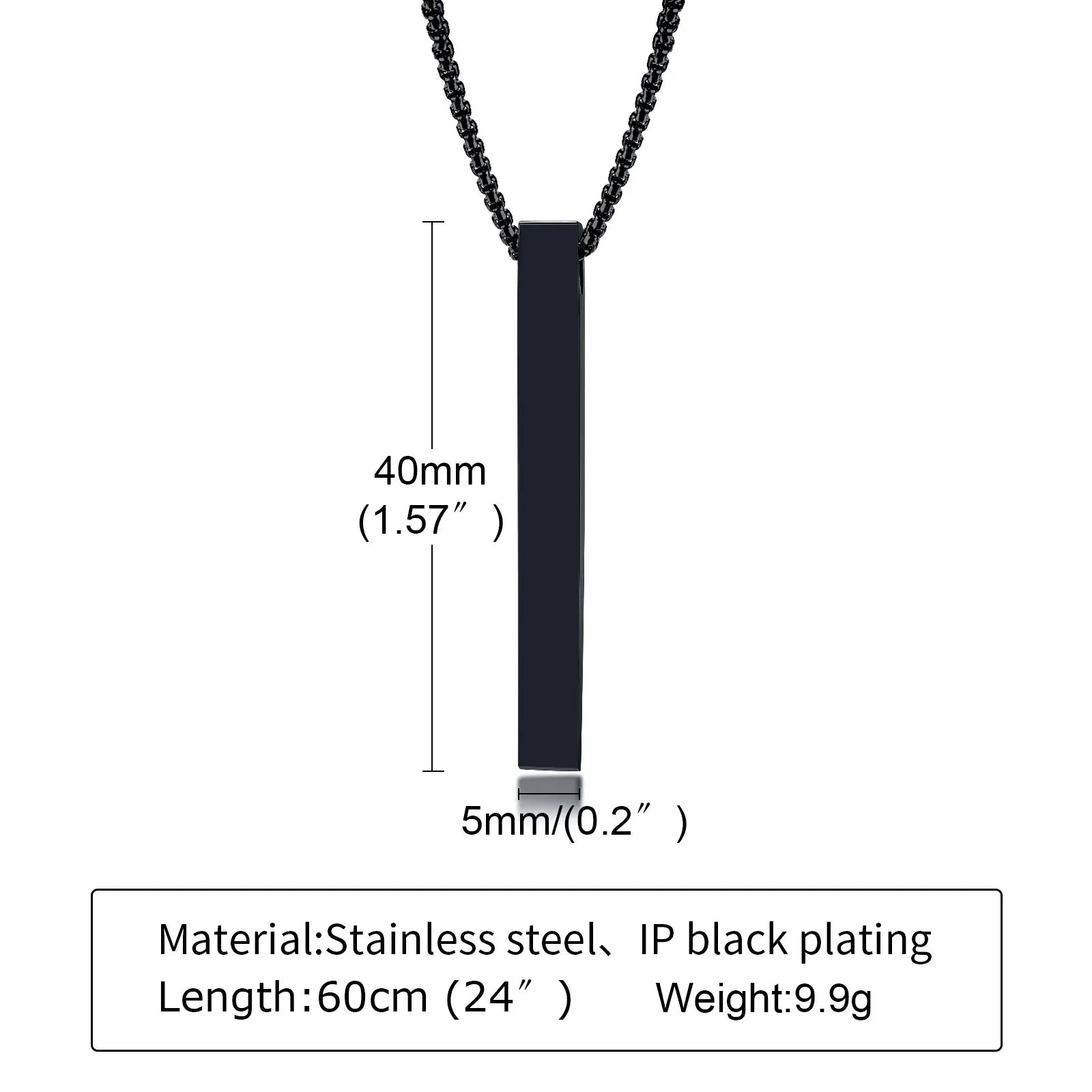 Vnox 5mm Pillar Necklace for Men Women, Stainless Steel 3D Bar Pendant, Minimalist Simple Casual Unisex Neck Collar