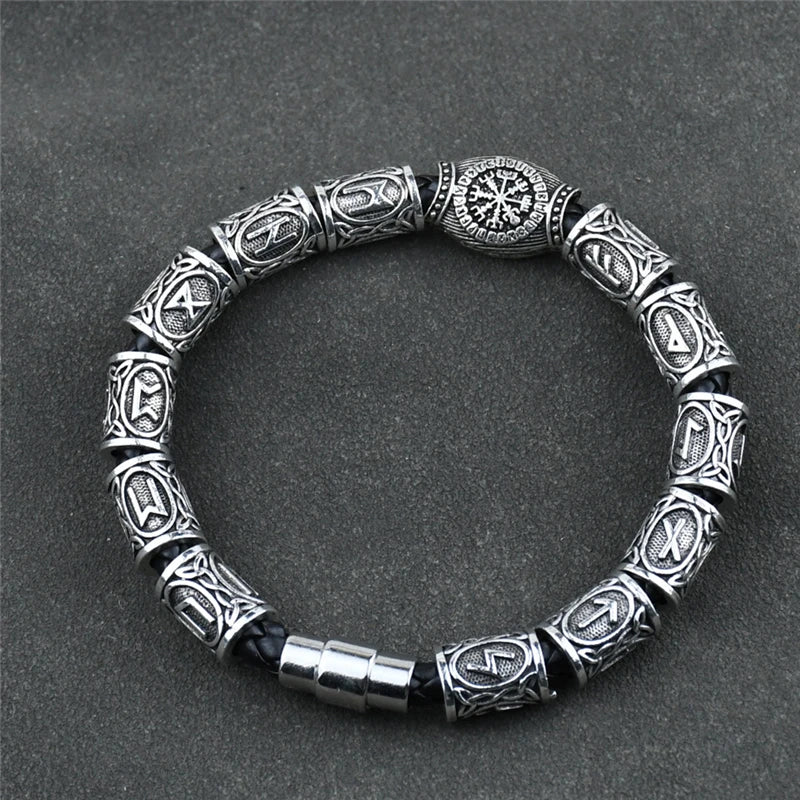 Norse Runic Runes Beads Charm Vikings Accessories Womens Mens Magnetic Bracelet Viking Jewelry