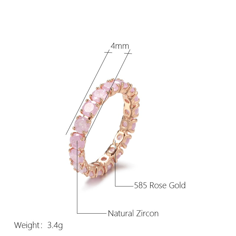 Kinel New Emerald Round Cut Zircon Ring for Women Luxury 585 Rose Gold Promise Ring Wedding Band Jewelry Valentine Day Gifts