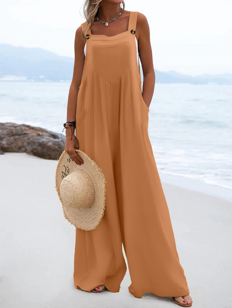 Spring, Summer New Ethnic Style Fashion Solid Color Wide Leg Jumpsuit Quick Sale Tongfa European and American Women Cross