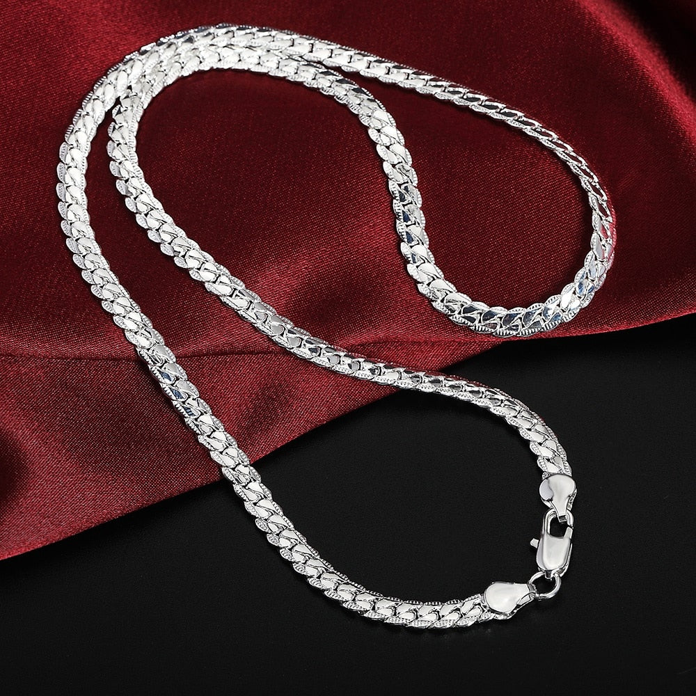 925 sterling silver 18K gold 6MM chain bracelets neckalce for women men fashion Party wedding  jewelry sets gifts