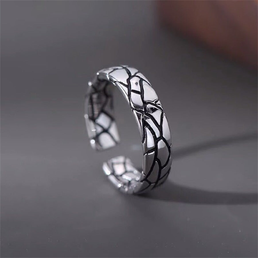 Punk Geometric Irregular Liquid Lava Waterdrop Shaped Open Rings For Women Vintage Silver Color Metal Rings Personality Jewelry