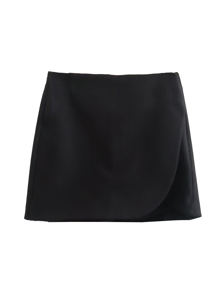 TRAF Women Fashion Pareo Style Shorts Skirts Vintage High Waist Side Zipper Female Skort Mujer