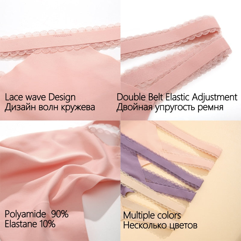 FINETOO 2PCS NEW Seamless Lace Wave G-String Thongs Sexy Double Strip Waistband Female Panties Low Waist Lady Intimates Lingerie