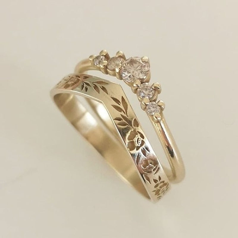 Elegant  Gold Color Hip Hop Ring for Women Fashion Inlaid Zircon Red Stones Wedding Rings Set Party Bridal Engagement Jewelry