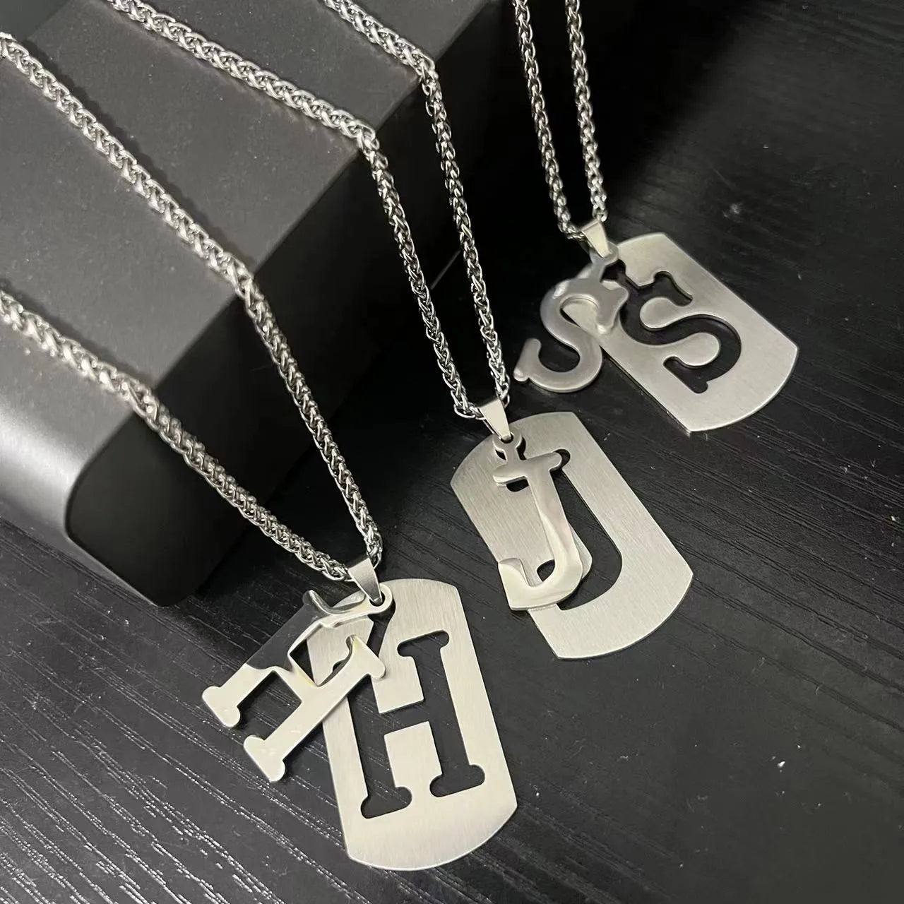 HNSP Initials Letter Stainless Steel Pendant For Men Male Necklace Jewelry Accessories Cat, Dog Name Neck