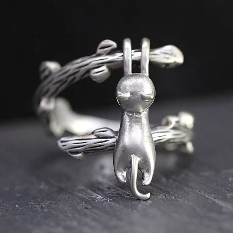 Vivid Cute Silver Color Kitty Cat Open Rings For Women Girls New Fashion Adjustable Men Ring Gothic Animal Jewelry Gifts