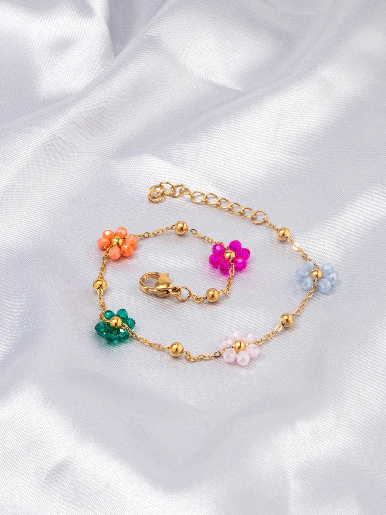Stainless Steel Bracelet For Women Colorful Flower Beaded Bracelet
