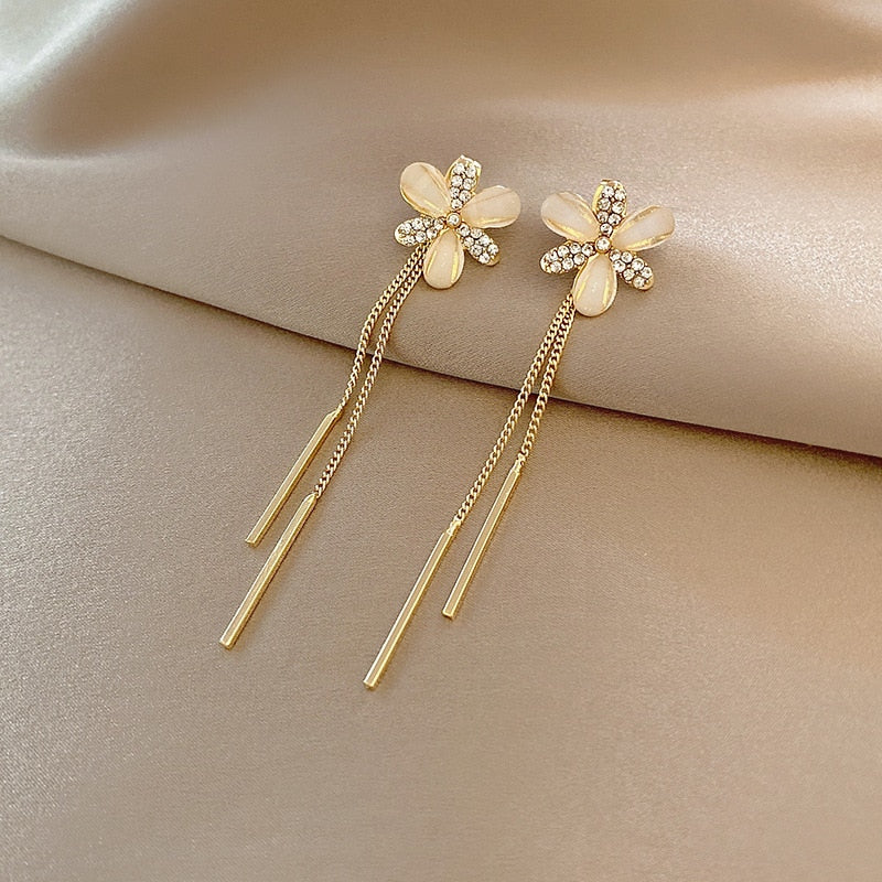 Gold Color Long Tassel Earrings For Women Fashion Crystal Butterfly Heart Star Dangle Earring Lady Elegant Party Jewelry