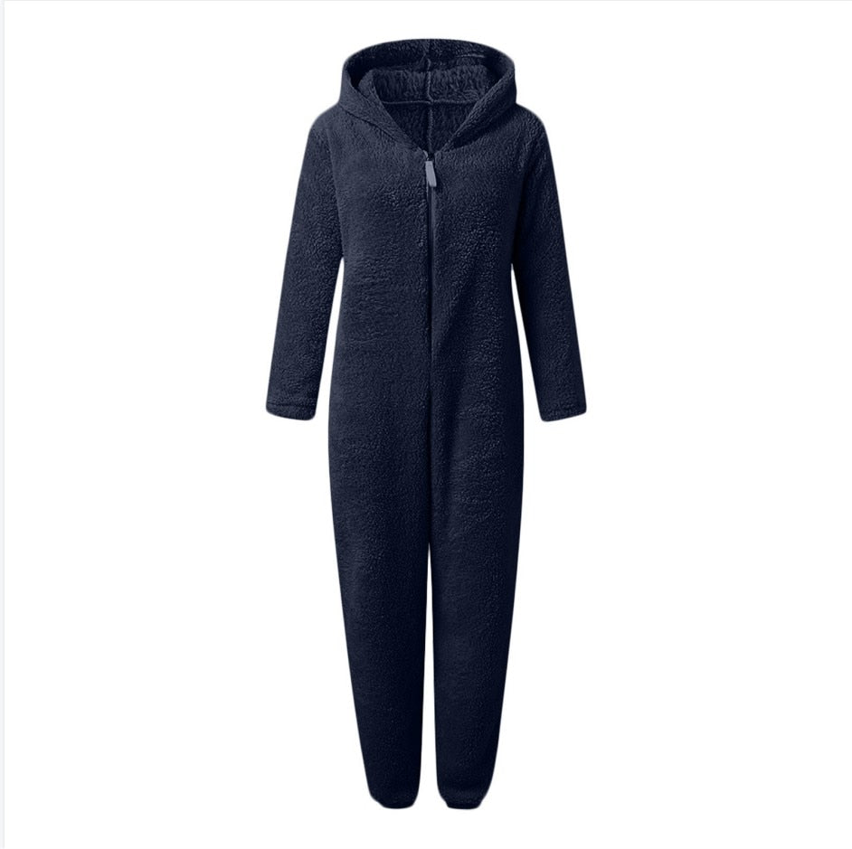 Zipper Onesies Fluffy Fleece Jumpsuits Sleepwear Kigurumi Unicorn Overall Plus Size Hood Pajamas For Women Winter Warm
