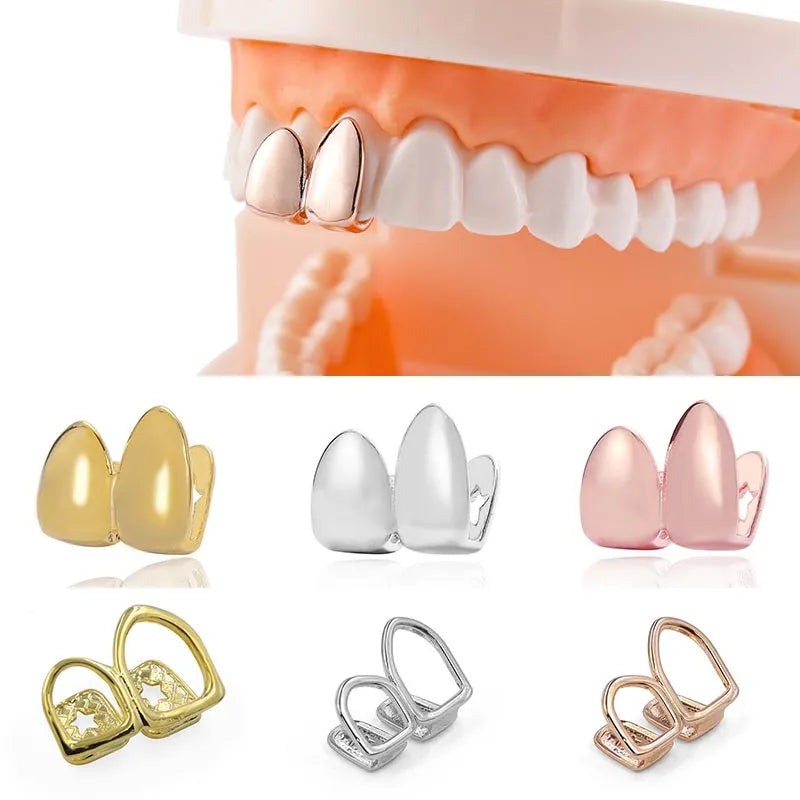 Single Grills Teeth Golden Color Hip Hop Tooth Cap Top Bottom Grill Jewelry Gifts Bling Teeth Silver Plated Tooth Braces Veneers