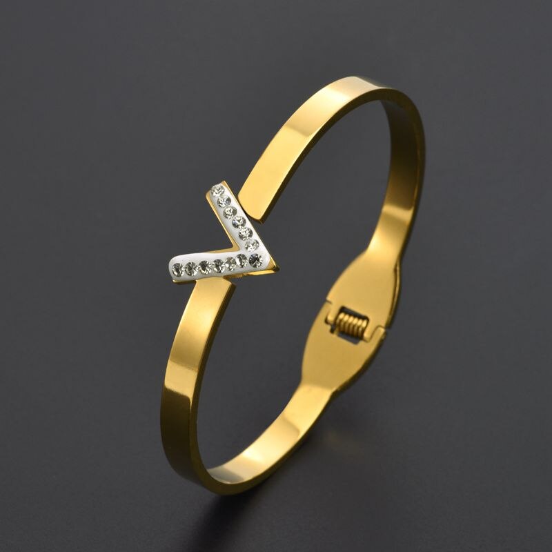 Simple Fashion Charm Cuff Men Women Bracelets Classic V-Shape Stainless Steel OL Bangles Jewelry Gifts