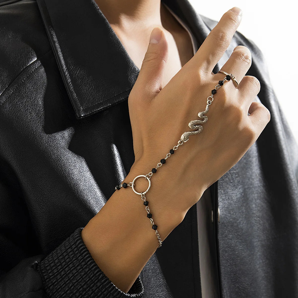 Punk Style Black Color Wrist Rings for Women Men Charm Hip Hop Geometric Open Rings Set Couple Trend Jewelry