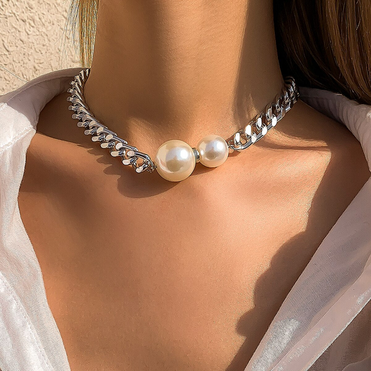 Vintage Punk Cuban Necklaces Women Gothic Round Pearl Pendant Necklace Girl Chokers Fashion Accessories Jewellery