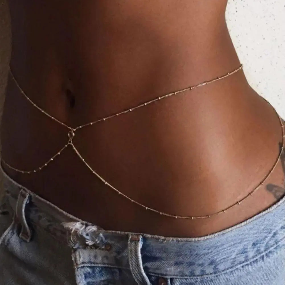Fashion Simple Double Layer Bead Ladies Waist Belly Belly Belt Fashion Body Jewelry Spring Summer Gifts
