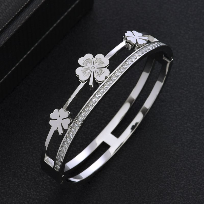 New Style Women Girls Wedding Party Cuff Bangles Stainless Steel Charm Flower Bracelets Fashion Jewelry Gift